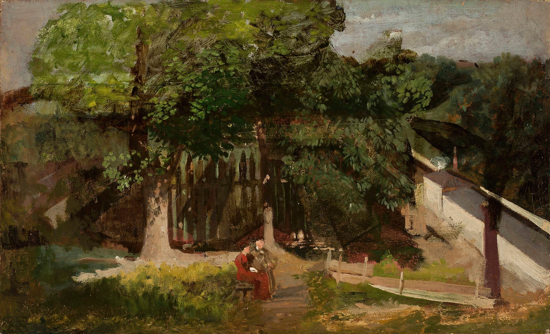 Impressionist garden scene with flowers and a figure by Julian Maszyński