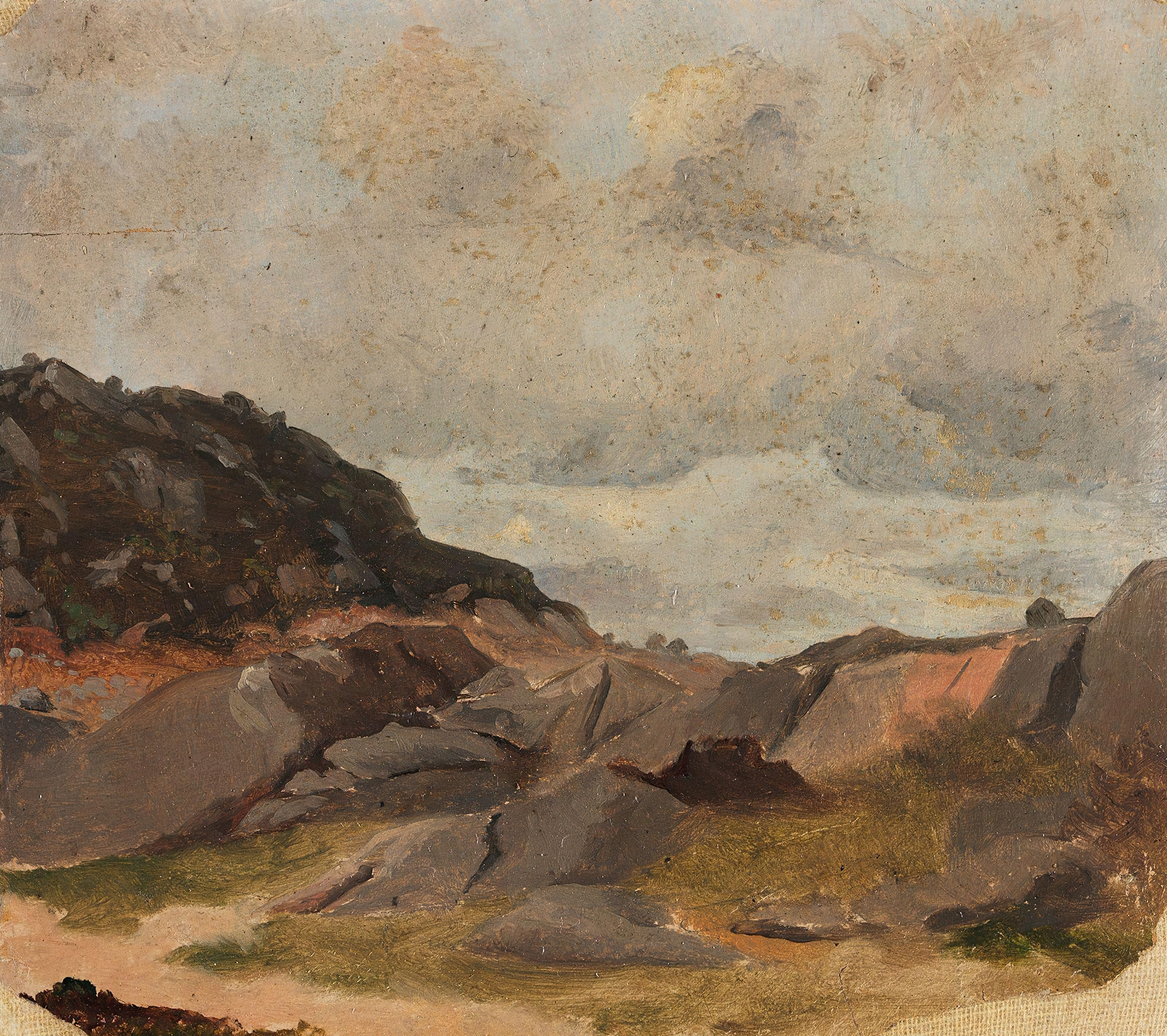 Landscape Study by Adolph Tidemand, oil painting depicting trees and hills.