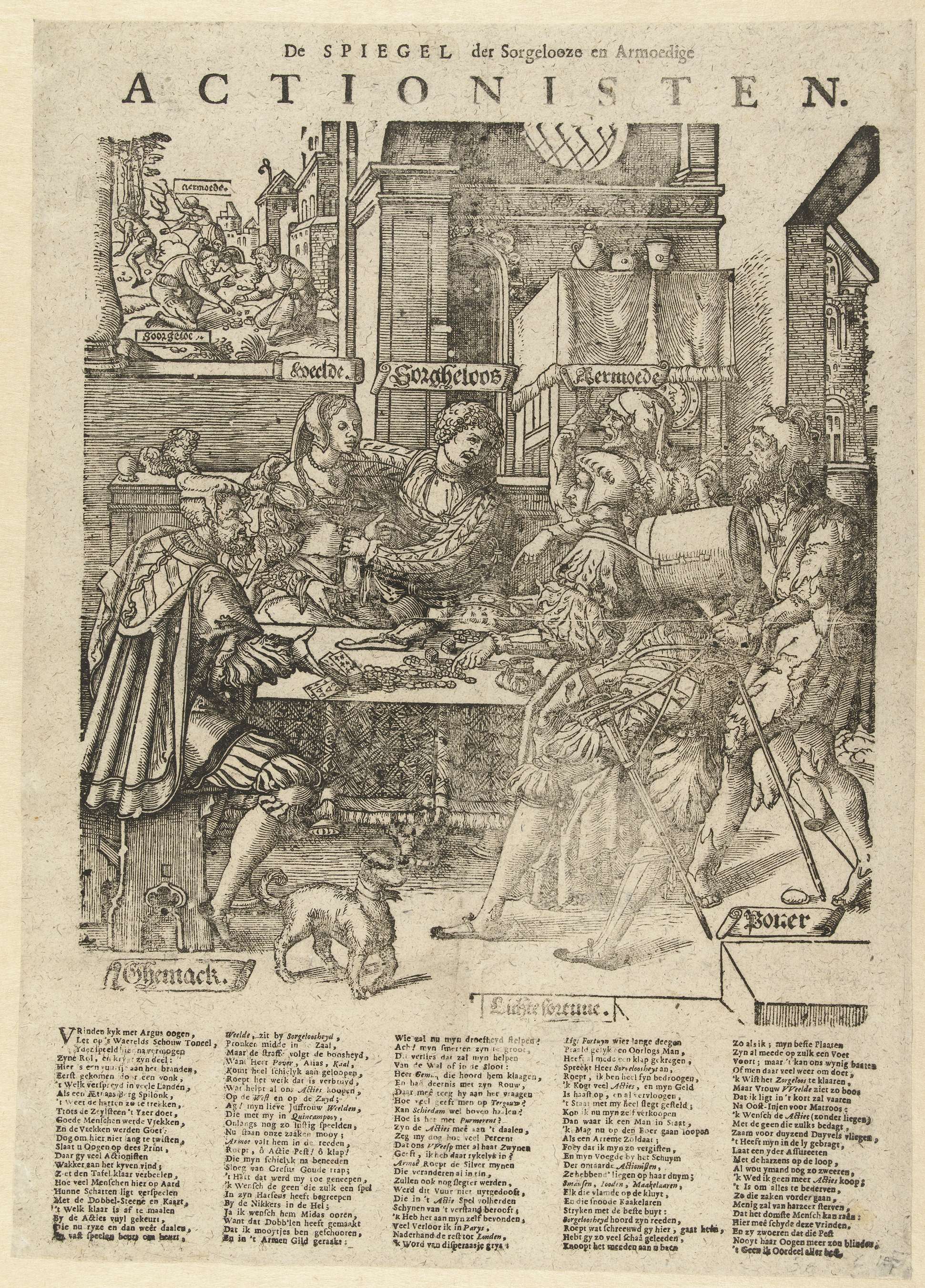 Historical print depicting figures in pain, Cornelis Anthonisz, 1720, paper
