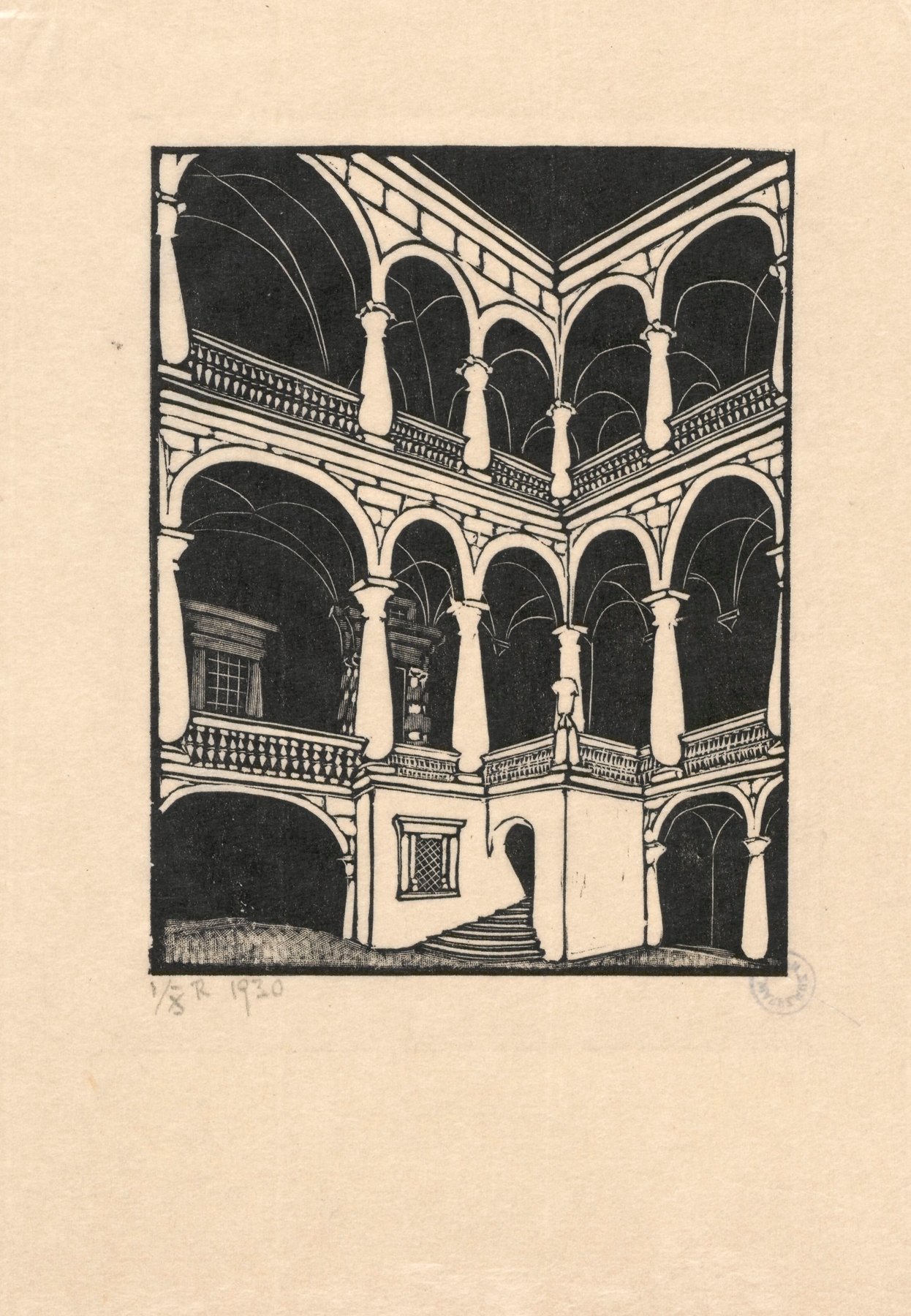 Interior of a synagogue with golden light, by Wiktoria Goryńska