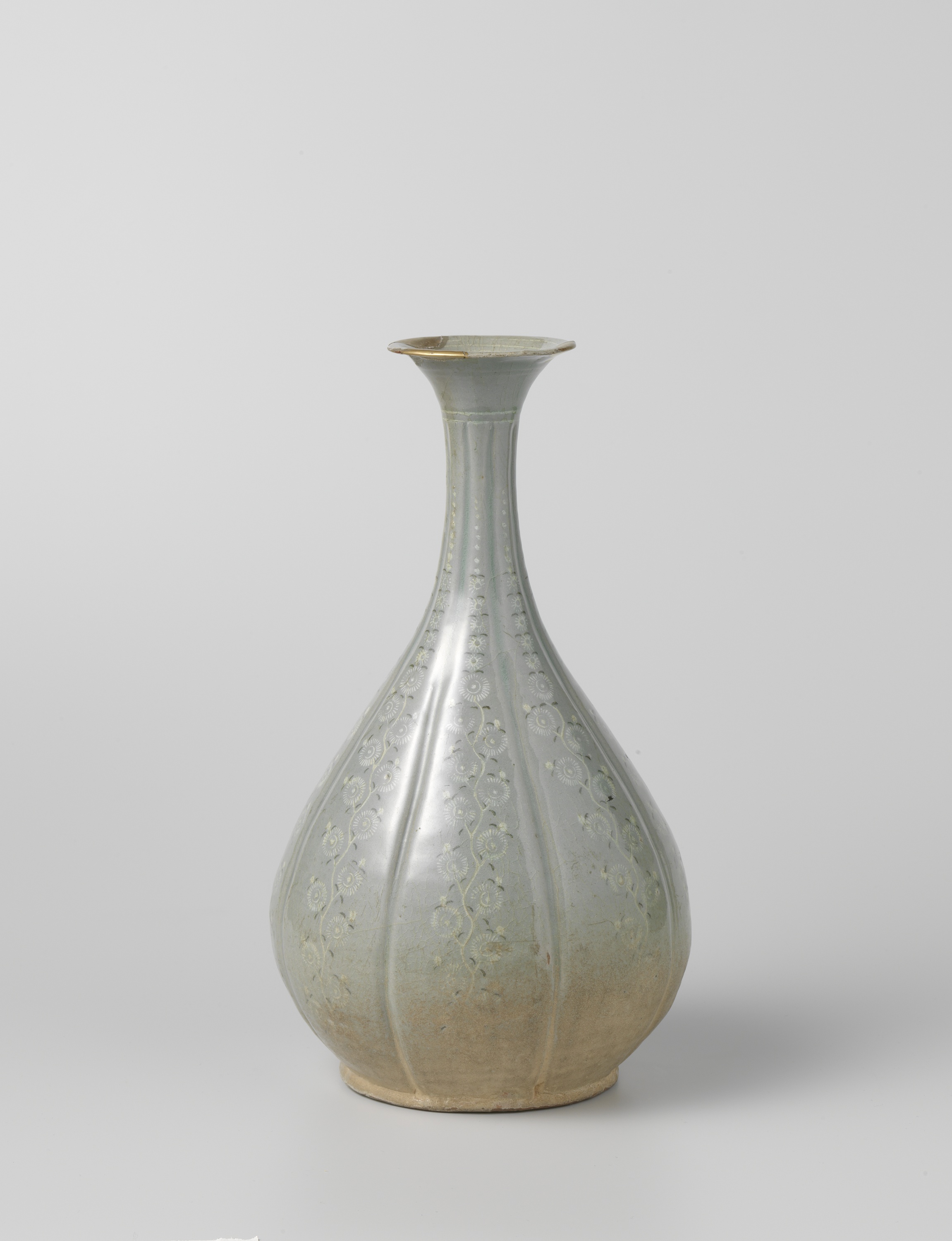 Korean traditional stoneware vase with carved motifs by unknown artist