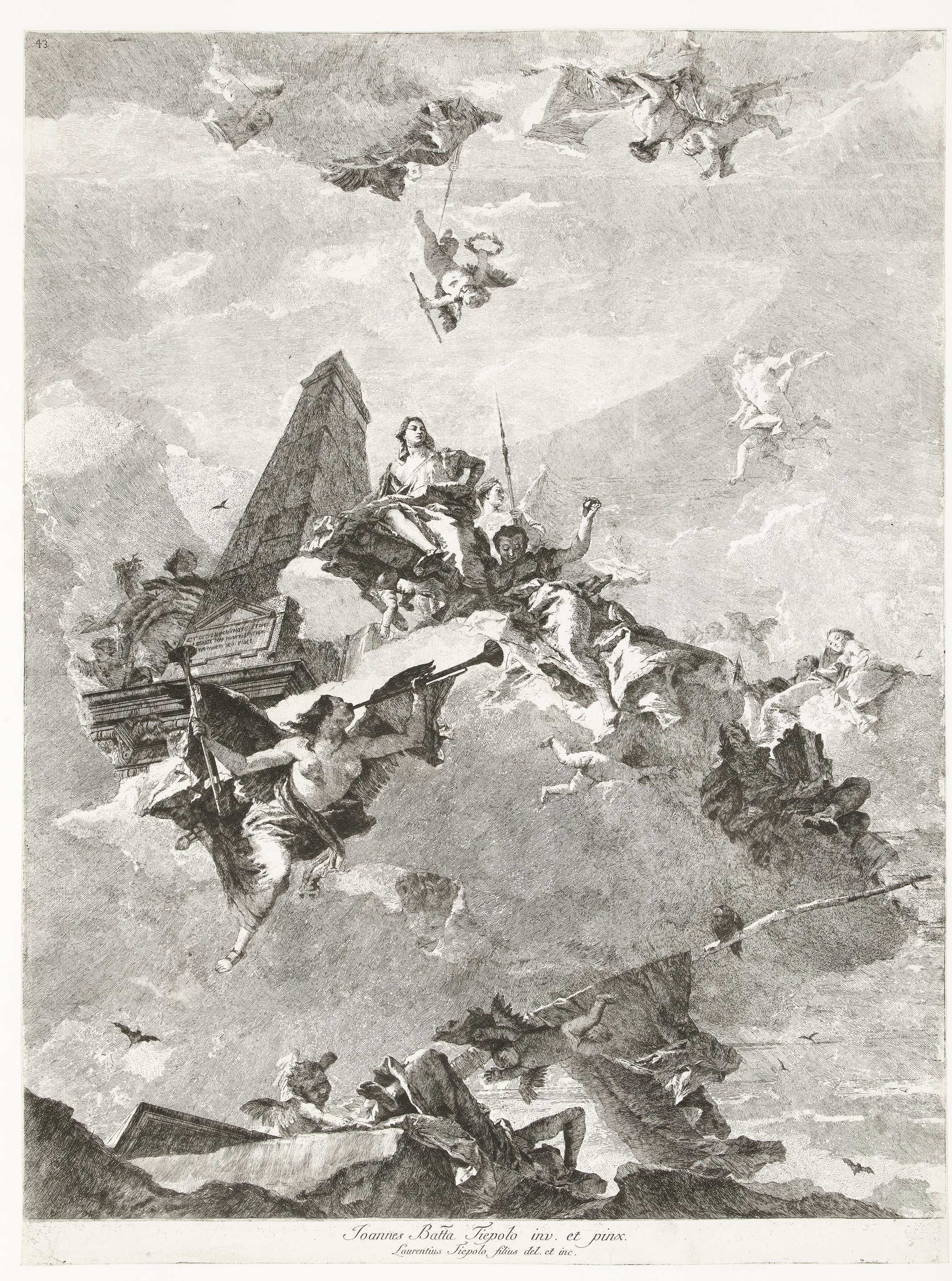 Allegorie op heldendom met Faam, by Lorenzo Baldissera Tiepolo, public domain