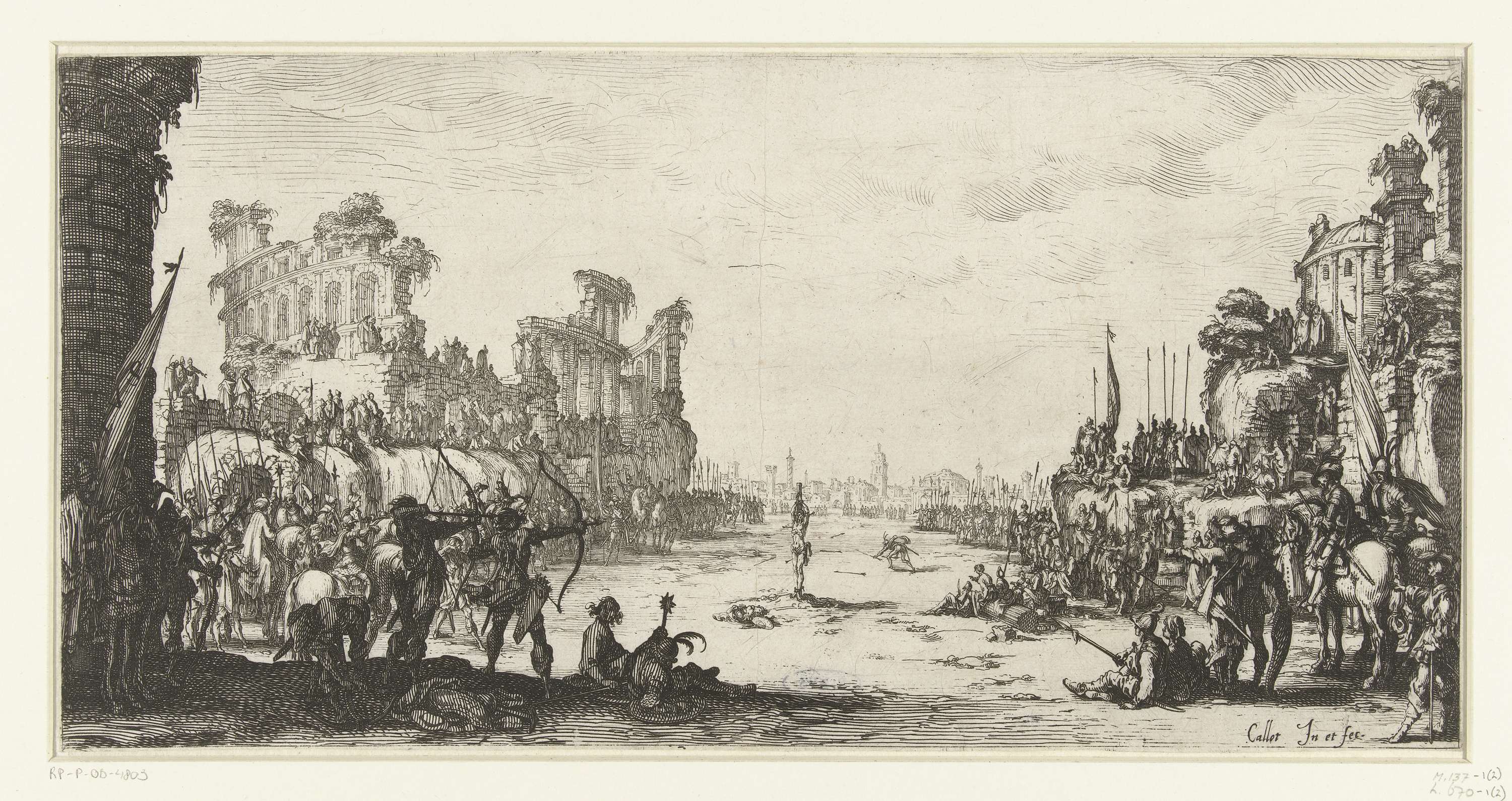 Etching by Jacques Callot depicting St. Sebastian's martyrdom