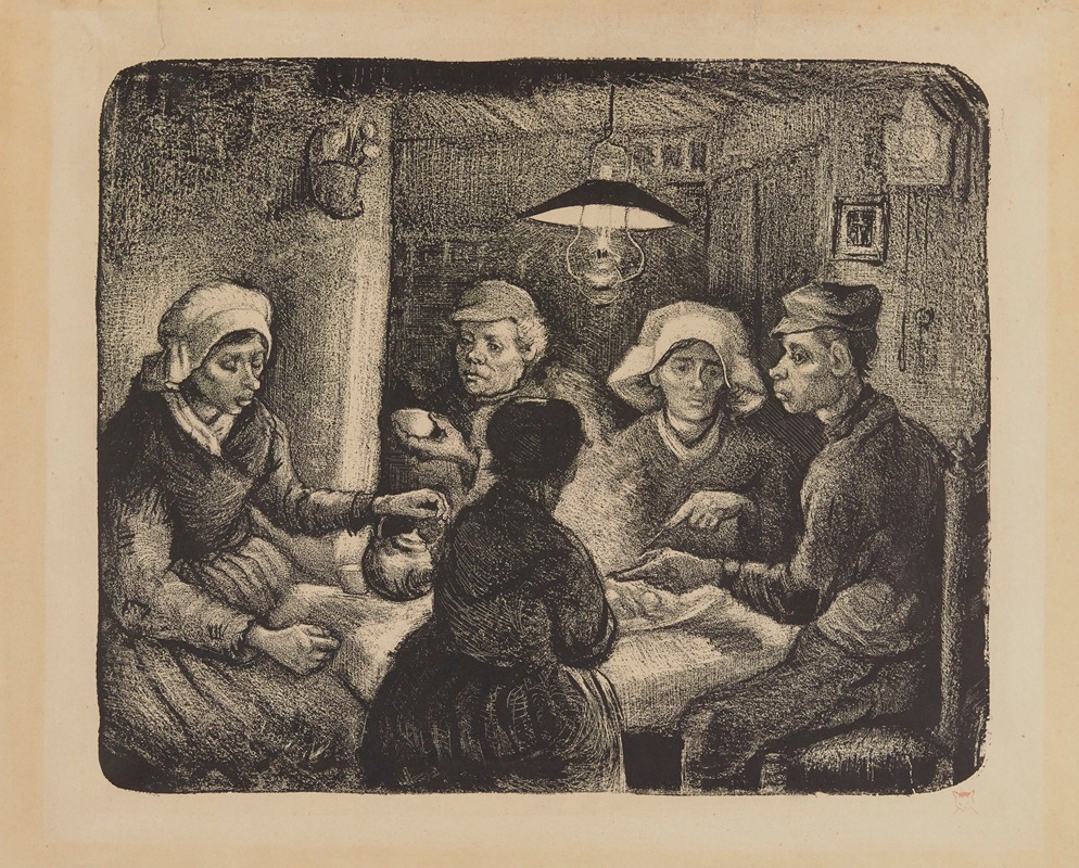 Vincent van Gogh's 'Les mangeurs de pommes de terre' depicts peasant life with earthy tones.