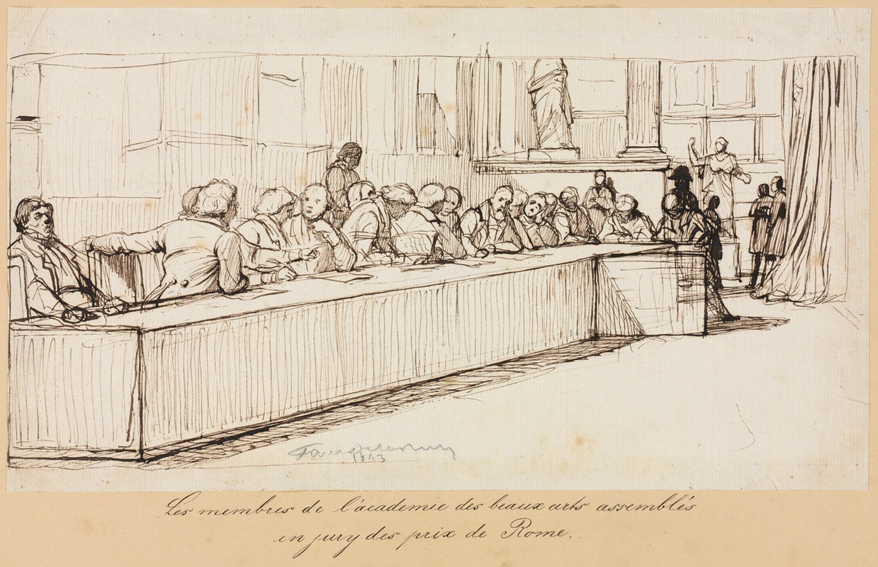 This painting depicts the members of the Academy of Beaux-Arts judging the Rome Prize.
