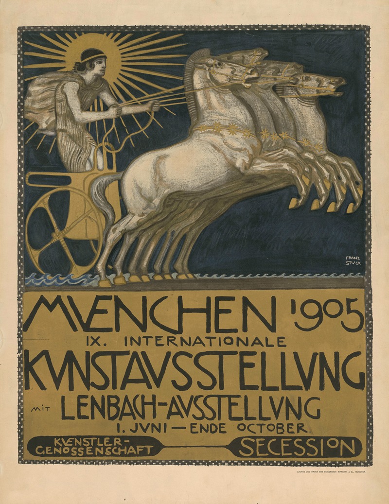 Franz von Stuck's painting showcases a blend of figures and intricate details.