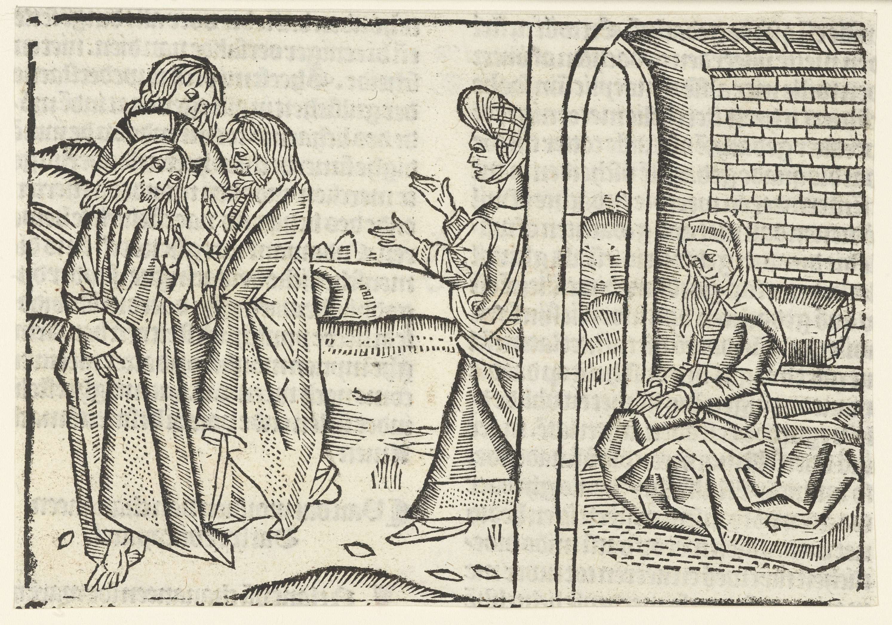 Religious scene with Christ and a Canaanite woman, paper by Master of Delft