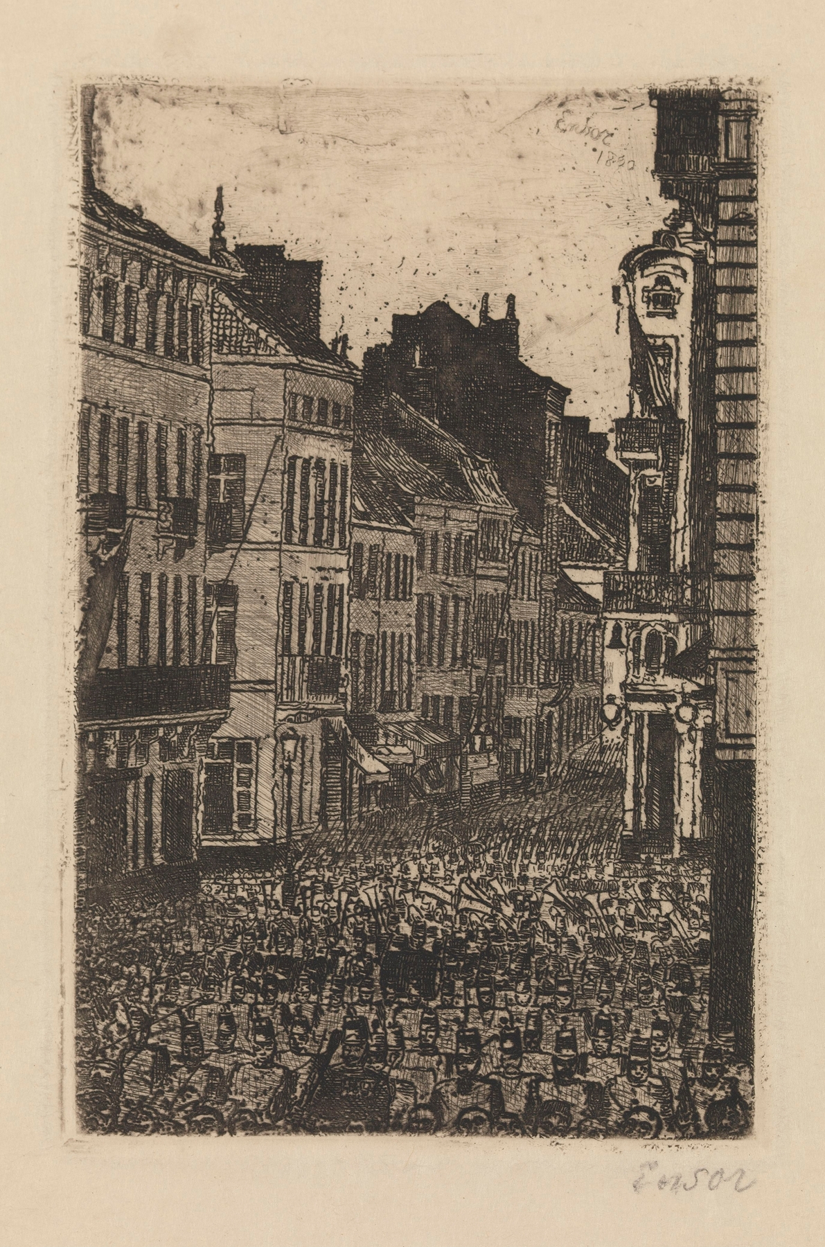 The Music in the rue de Flandre, Ostend, by James Ensor, public domain