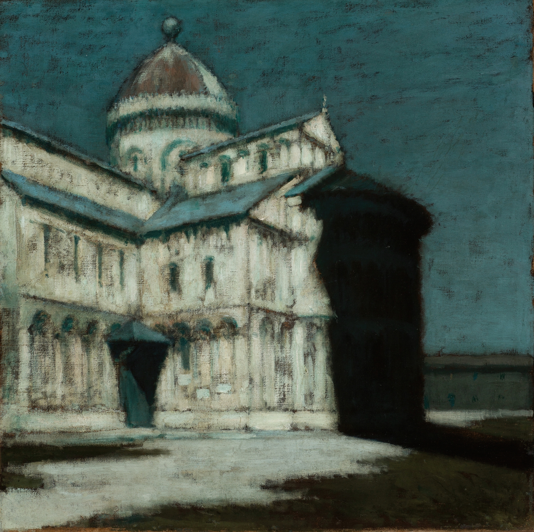 Cathedral of Pisa by Olga Boznanska, oil painting depicting intricate architecture and soft light.