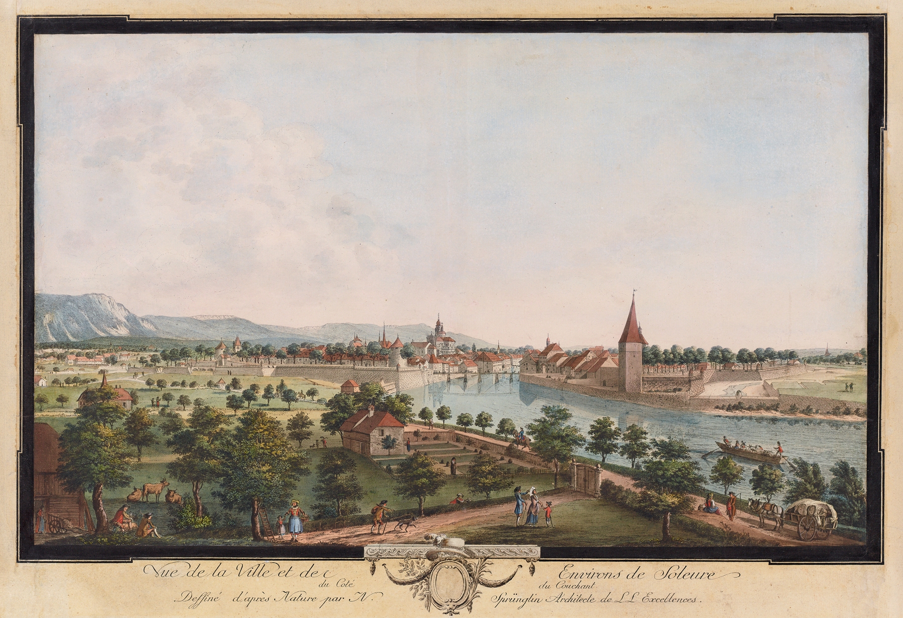 Landscape at sunset over Soleure by Niklaus Sprüngli, medium unknown.
