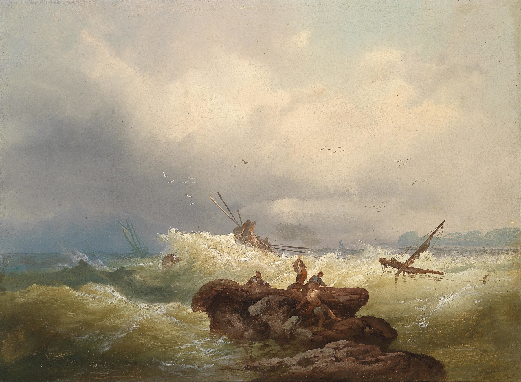 Rettende Felsen bei stürmischer See, by Josef Carl Berthold Püttner, public domain