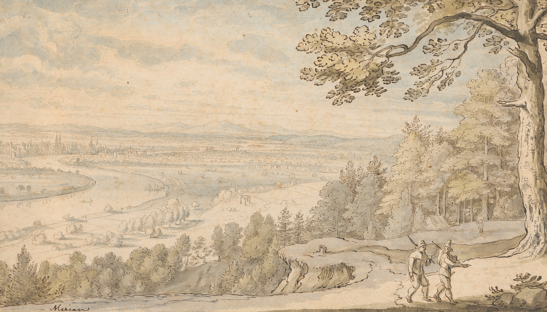 Landscape depicting Basle's skyline and river, created by Matthäus Merian the elder.