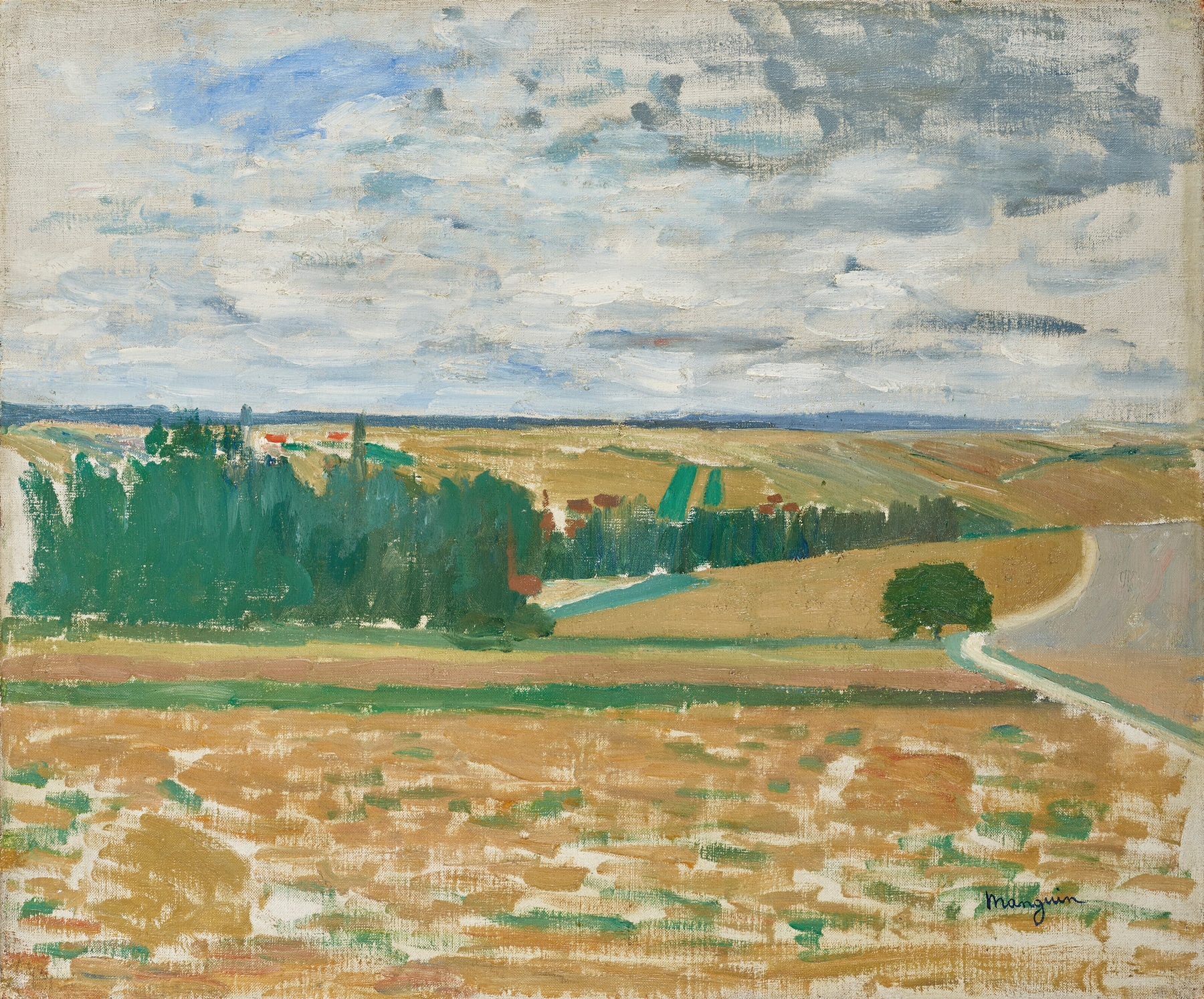 Landscape of fields under a luminous sky, oil on canvas by Henri Manguin