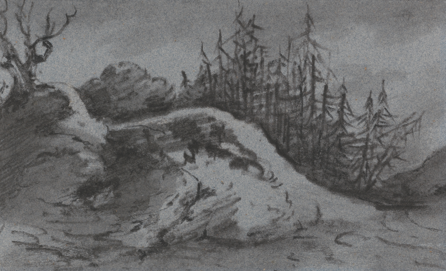Composition of Rocks and Pine Trees by Dr. Thomas Monro, oil painting featuring lush pine trees and rugged rocks.