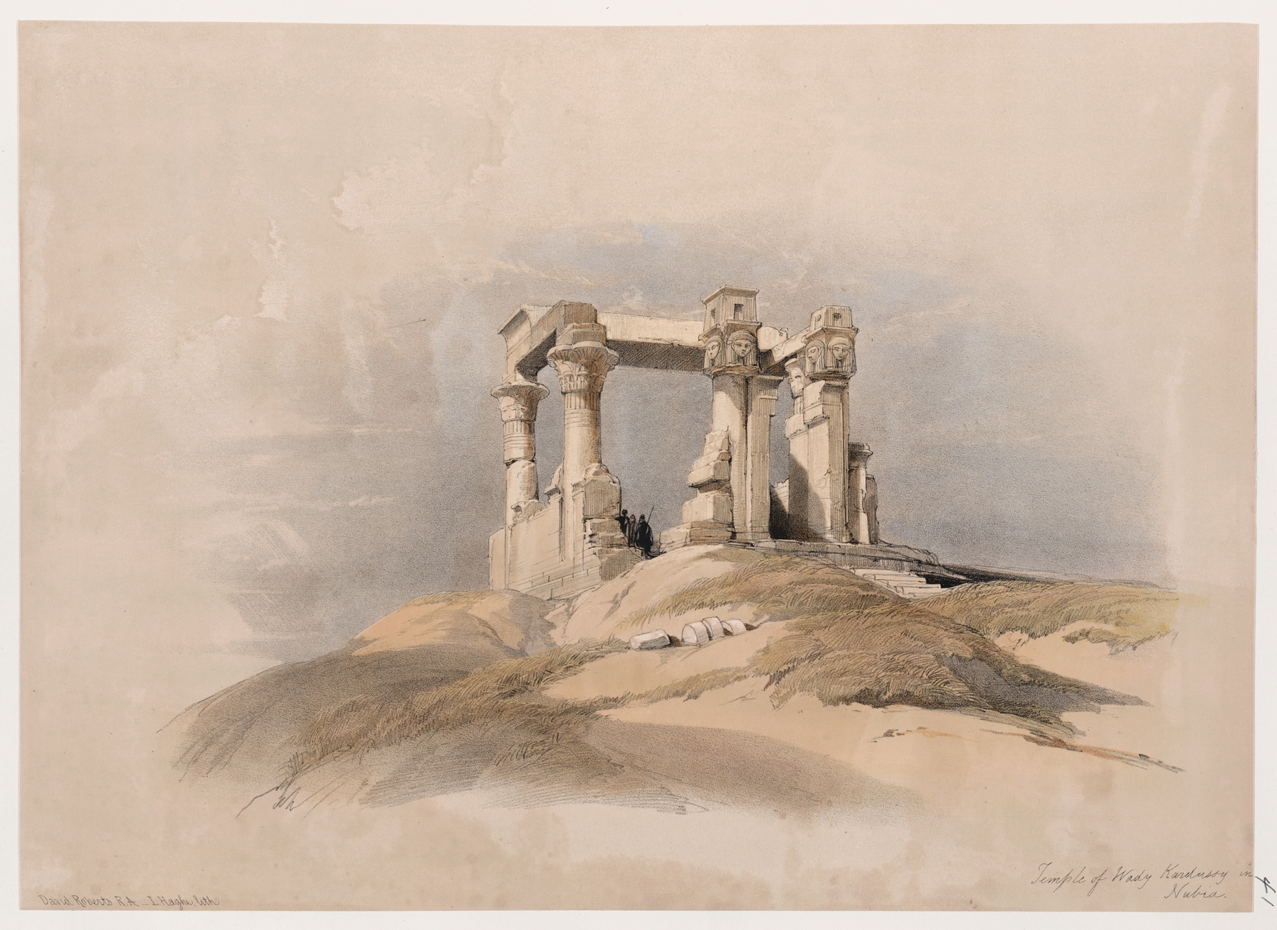 Temple of Wady Kardassy [Qirtâsî] in Nubia., by David Roberts, public domain
