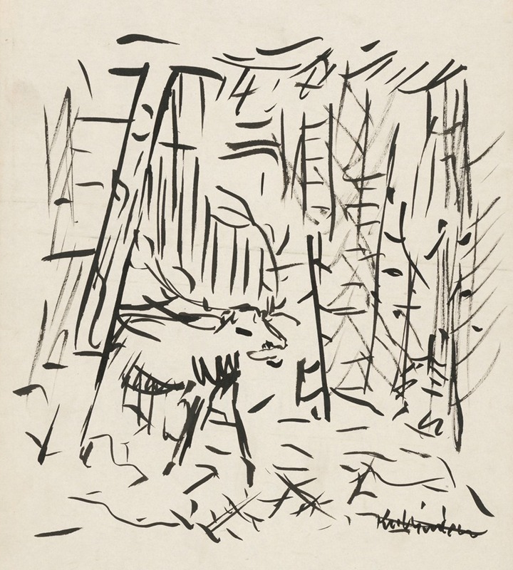 A detailed painting of a deer in a natural setting.