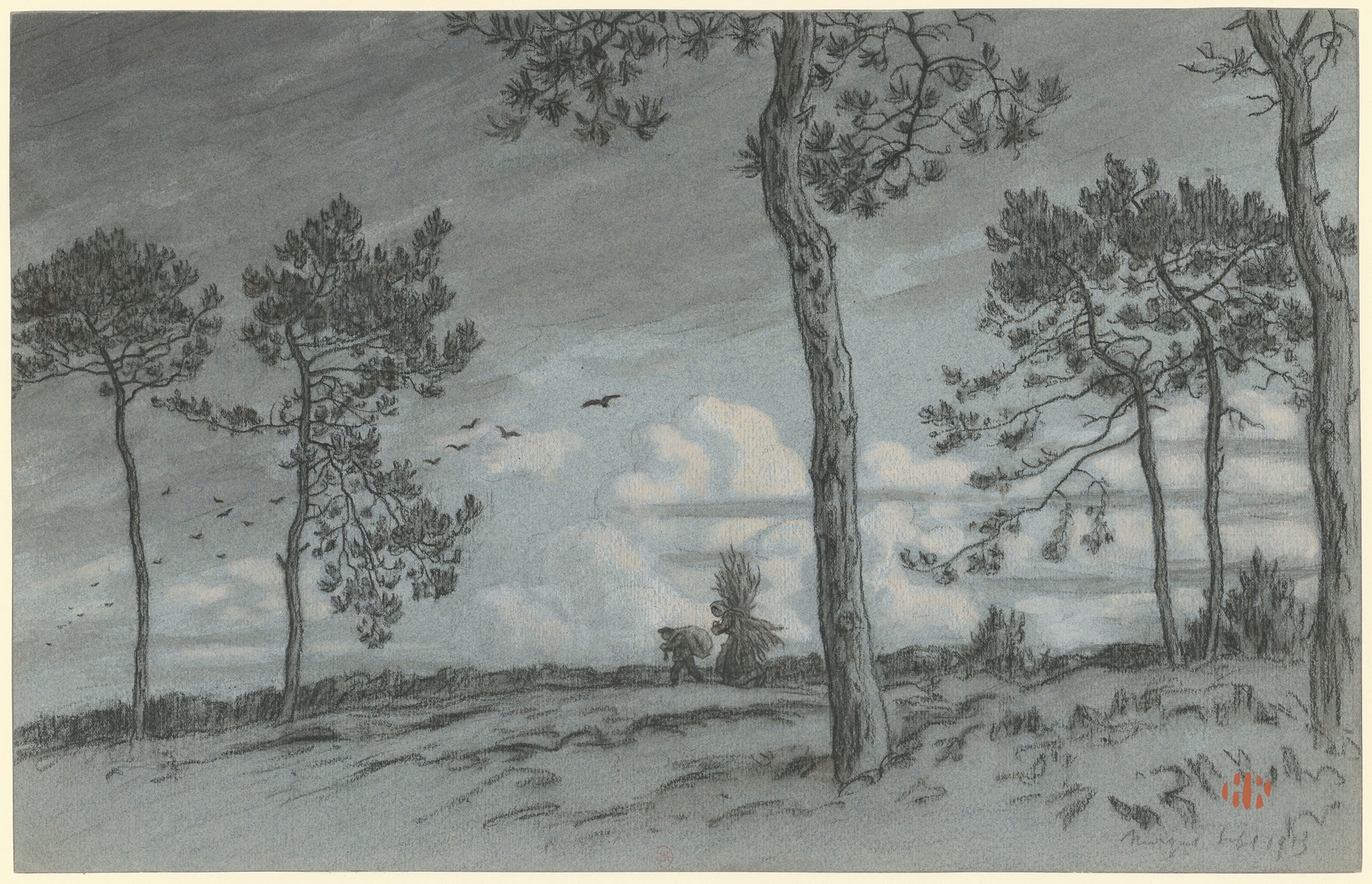 Morgat lithograph by Henri Rivière depicting cliffs and a vibrant blue sea.