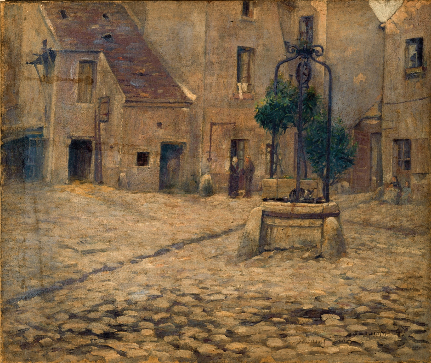La cour de l’hôtel Saint-Adrien by Fernand Maillaud, oil on canvas depicting a sunlit courtyard.