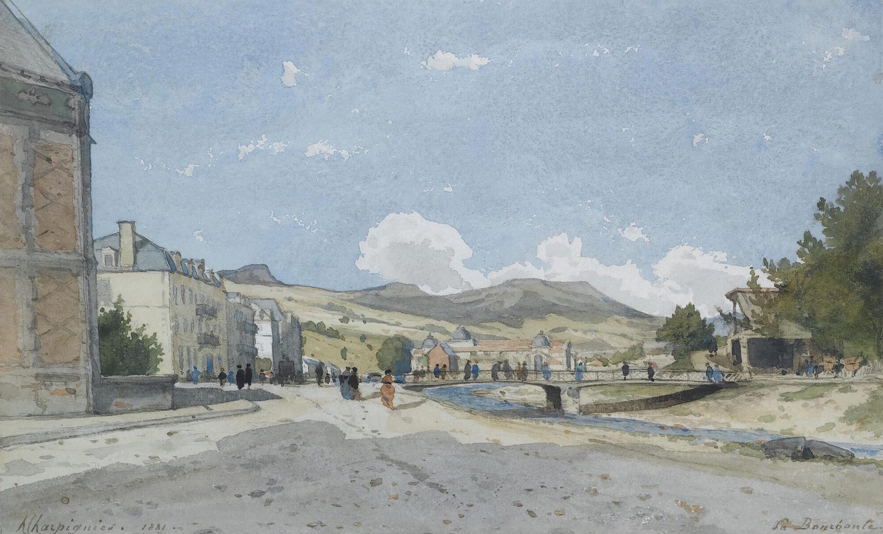La Bourboule by Henri-Joseph Harpignies, impressionism, landscape with foliage and sky