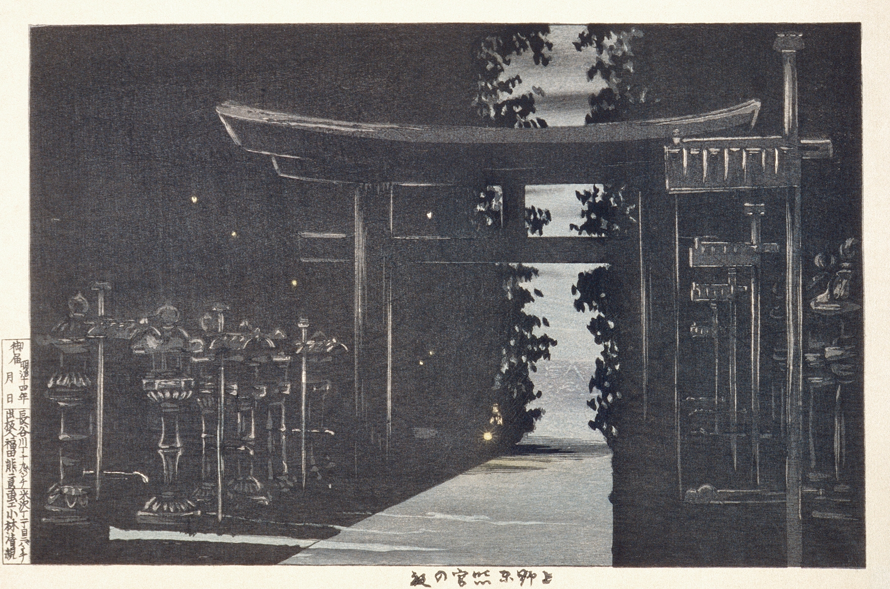 Evening at Tōshōgū Shrine, Ueno, Tokyo, by Kobayashi Kiyochika, public domain