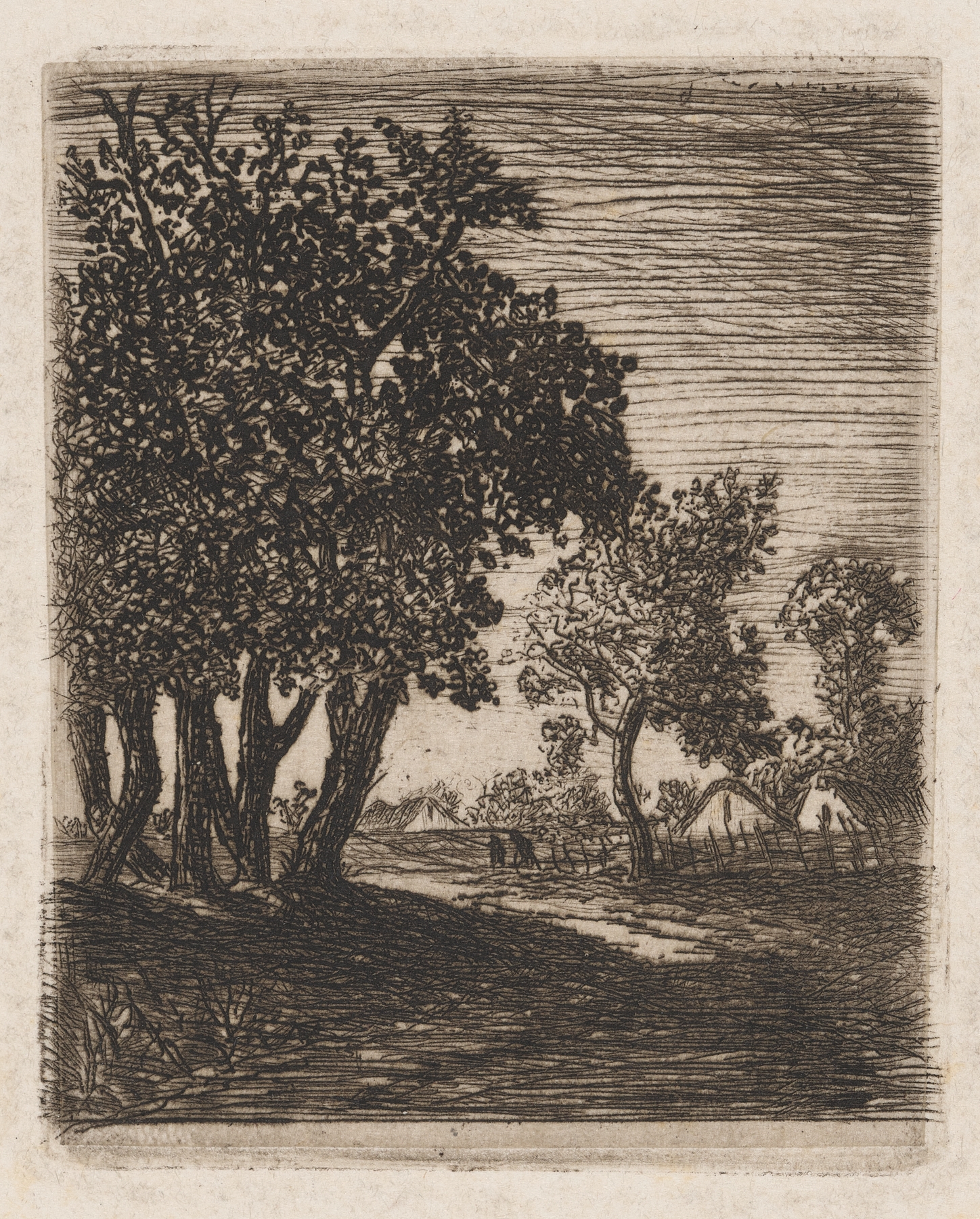 Country road oil painting by Auguste Delâtre, featuring a winding path through a serene landscape.