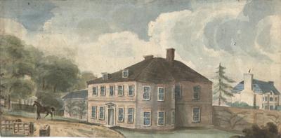 Landscape depicting a country house and horse under a cloudy sky, Romanticism