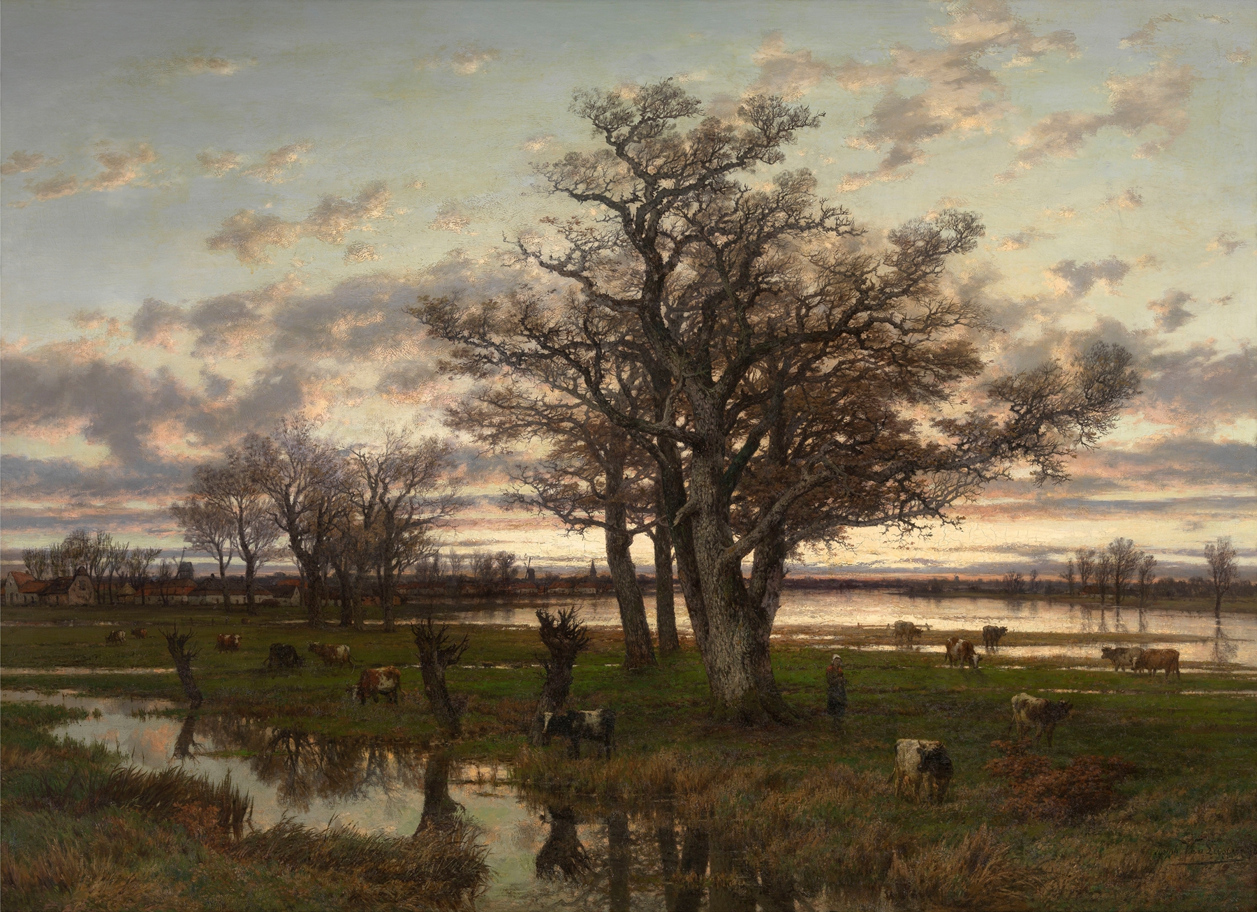 Autumn landscape by Joseph Van Luppen, oil painting featuring vibrant leaves and earthy tones.