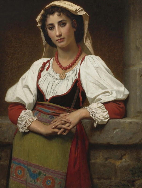 A beautiful portrait of a young Neapolitan girl by Hugues Merle.