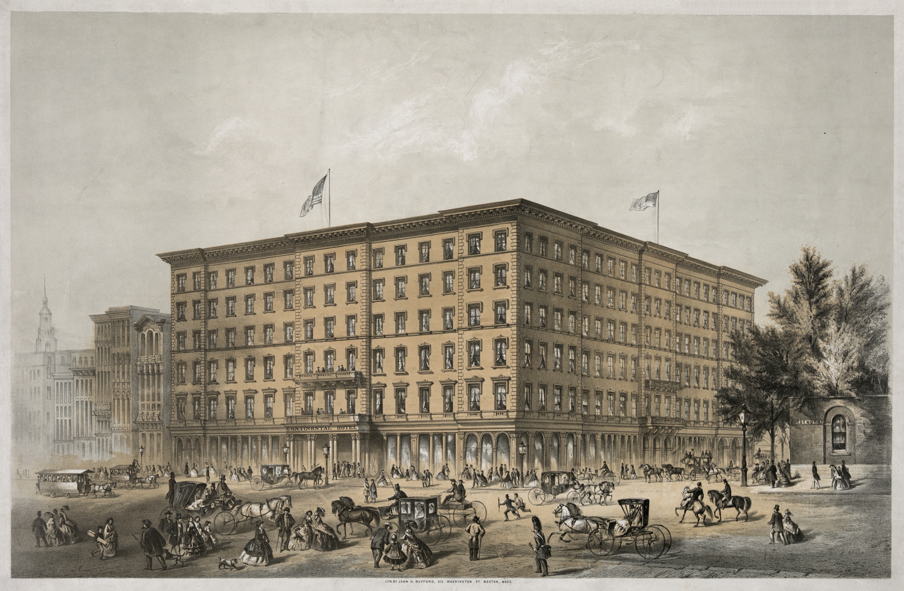 Continental Hotel, corner of Chestnut & Ninth street Philadelphia, by John H. Bufford's & Sons, public domain