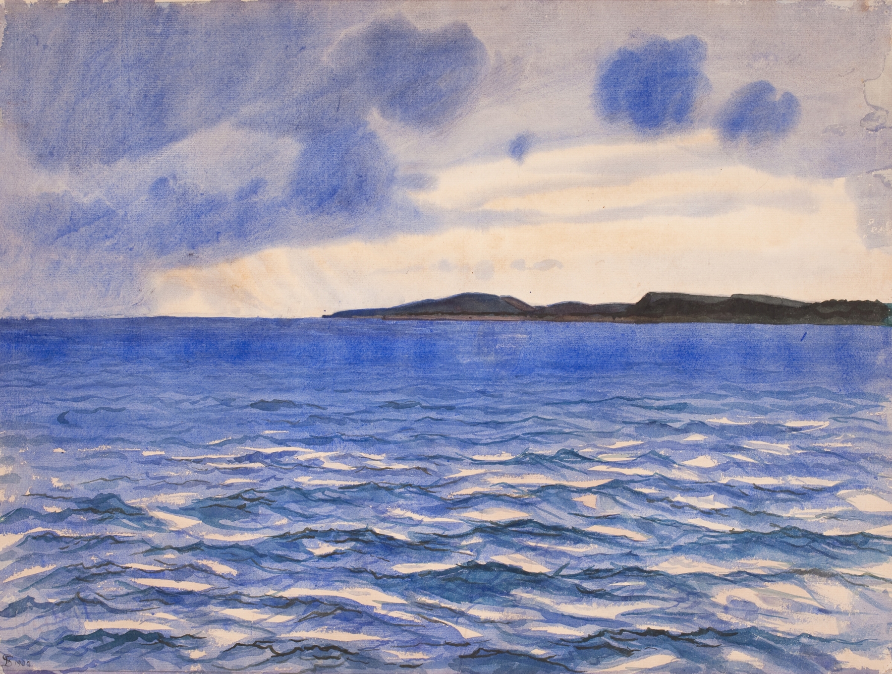 Marine by Fritz Syberg, oil painting depicting a vibrant sea and horizon.