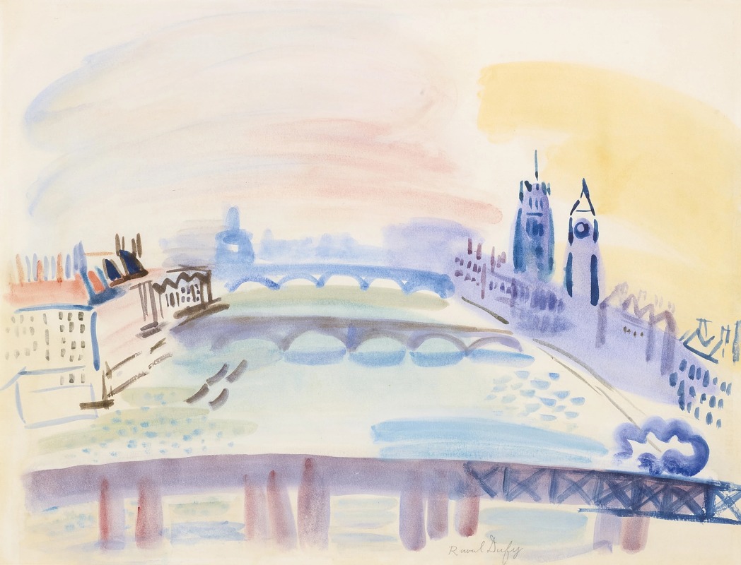 A vibrant depiction of the River Thames in London by Raoul Dufy.
