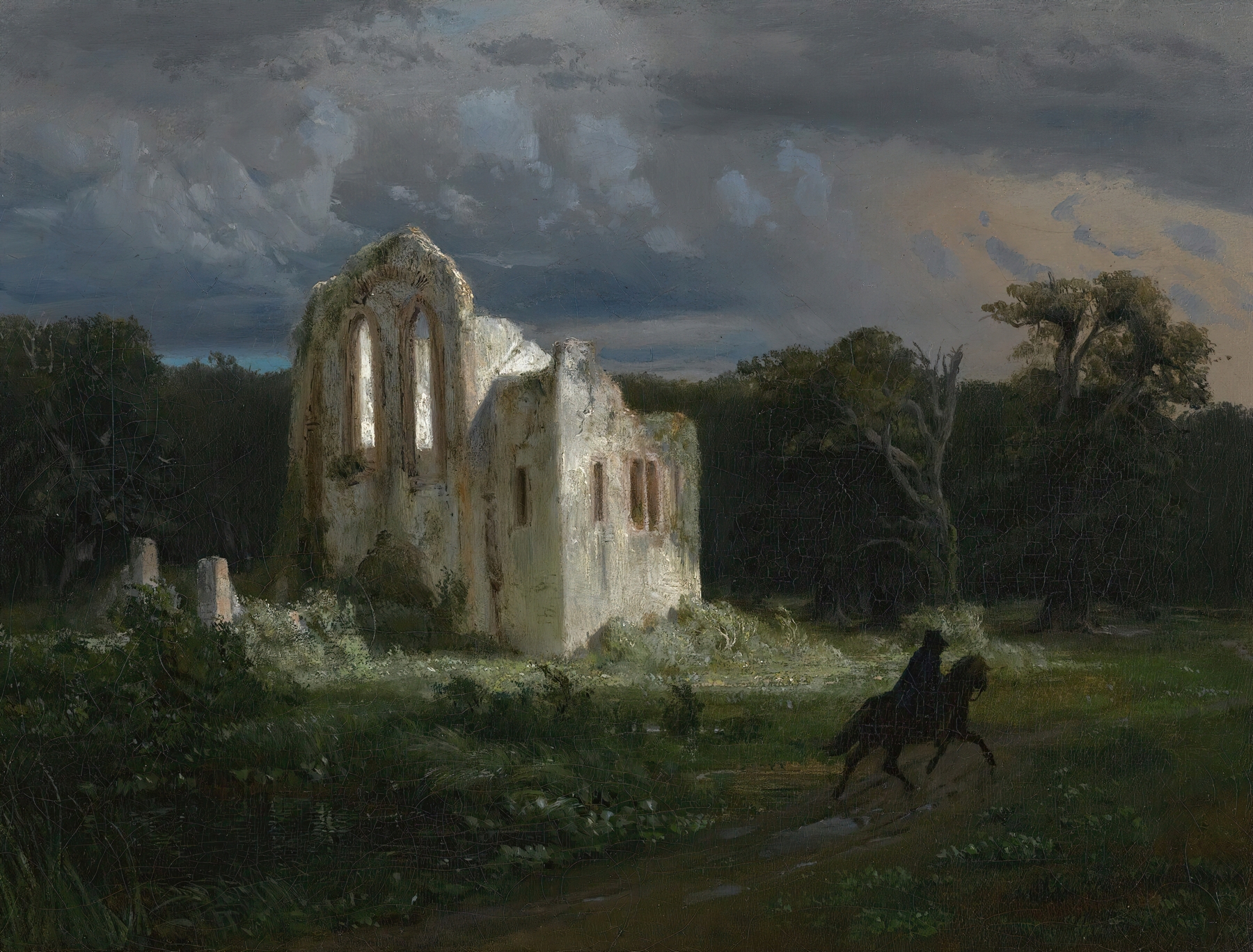Moonlit landscape with ruins, oil on canvas by Arnold Böcklin