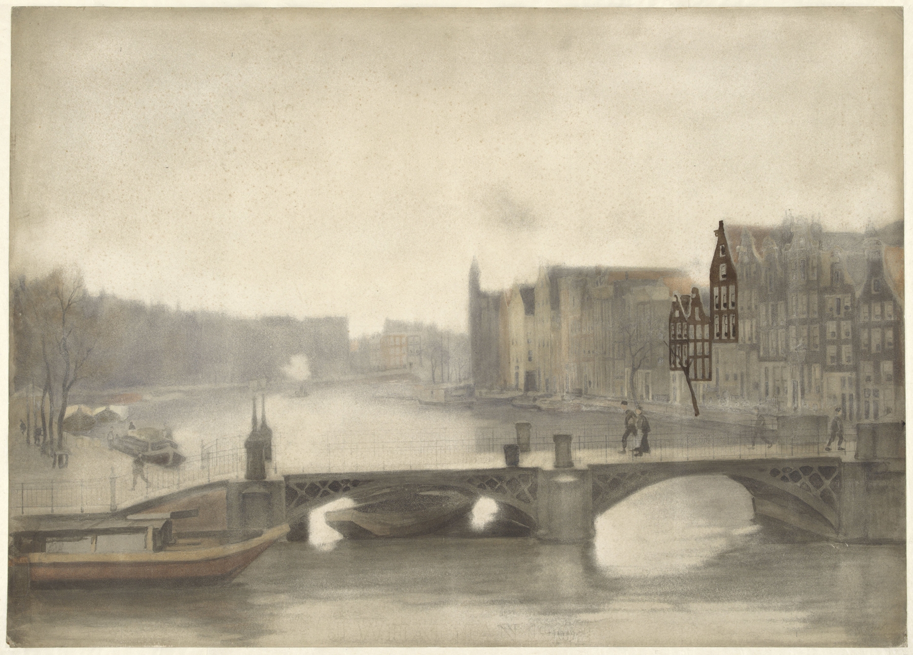 Gezicht op de Binnen-Amstel in de nevel, by Willem Witsen, public domain