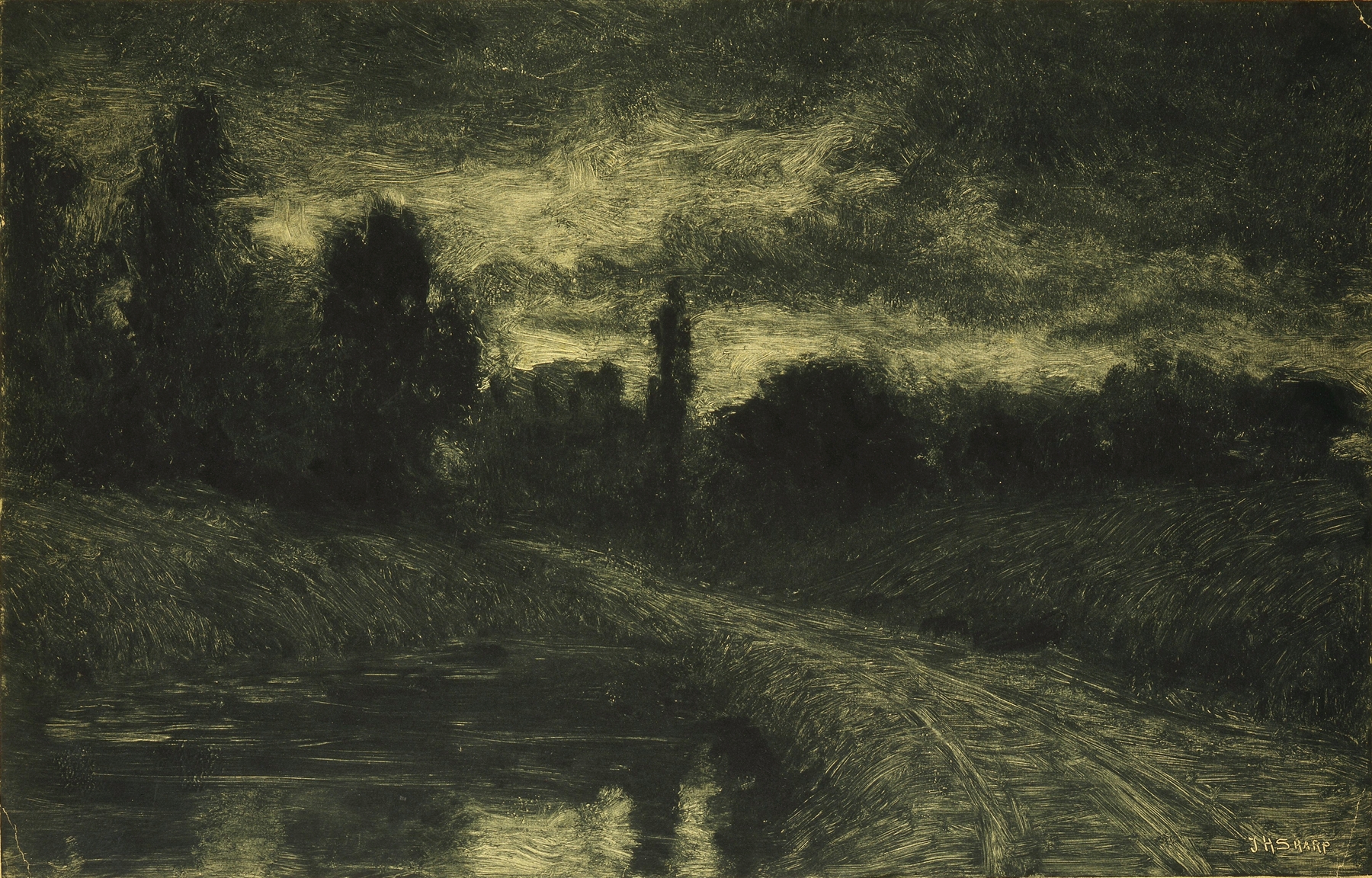 Afterglow by Joseph Henry Sharp, oil on canvas depicting a landscape with warm sunset hues