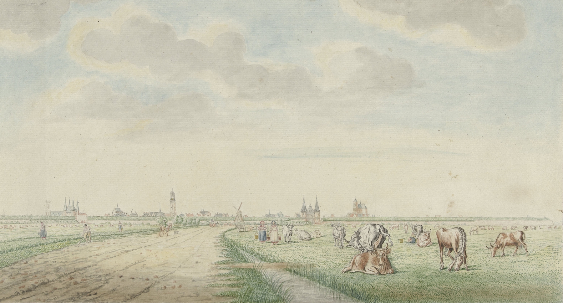 Landscape with grass and river by Pieter Remmers, oil on canvas