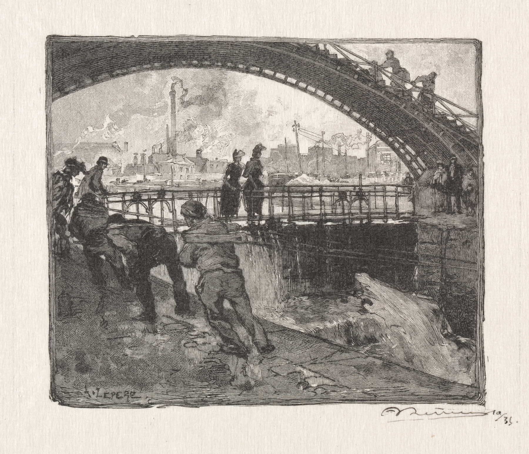 L’Ecluse du Canal St. Martin, by Auguste Louis Lepère, public domain