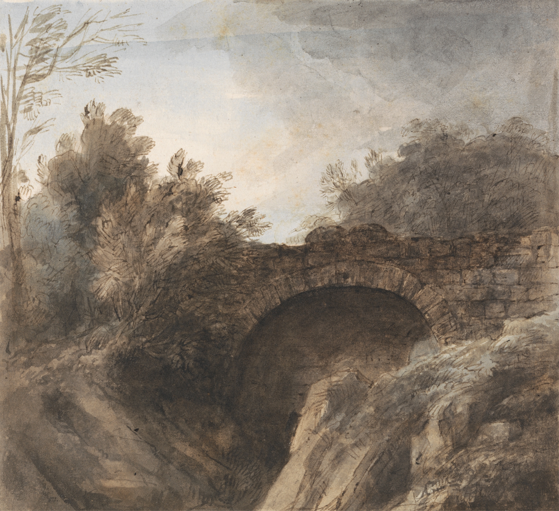 Bridge over a deep gorge, oil on canvas by Heneage Finch, 4th Earl of Aylesford
