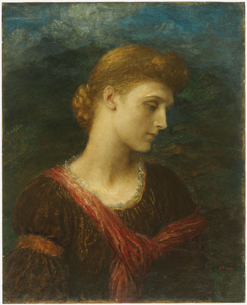 Portrait of a woman with swirling colors, oil on canvas by George Frederic Watts