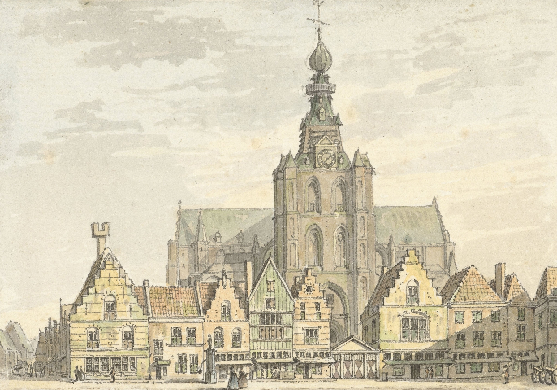 Kerk en Markt te Bergen op Zoom, oil on canvas by Abraham de Haen the Younger, featuring a church and market scene.
