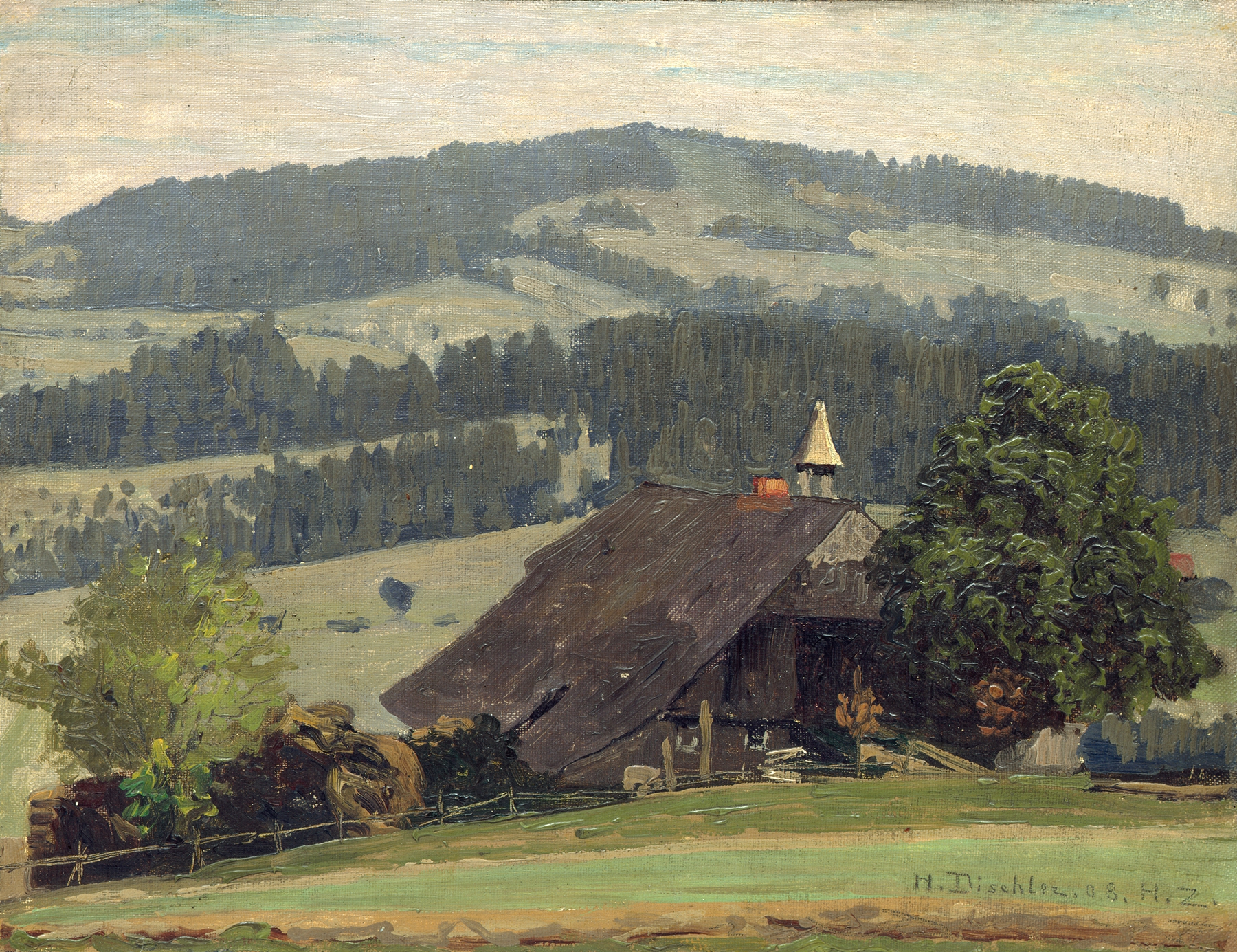 Landscape of Ospelehof Farm in Hinterzarten by Hermann Dischler, impressionism