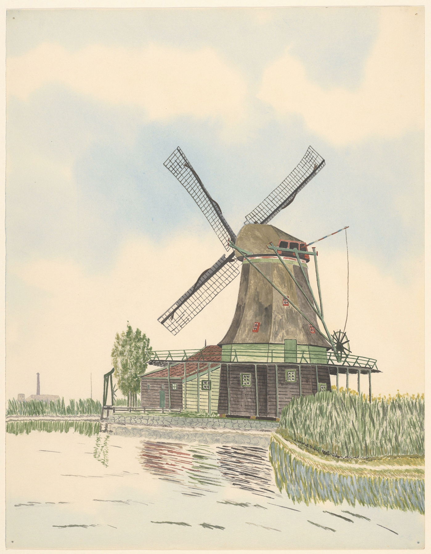 Landscape featuring a factory with chimney by Johannes Nicolaas Eijman, oil painting