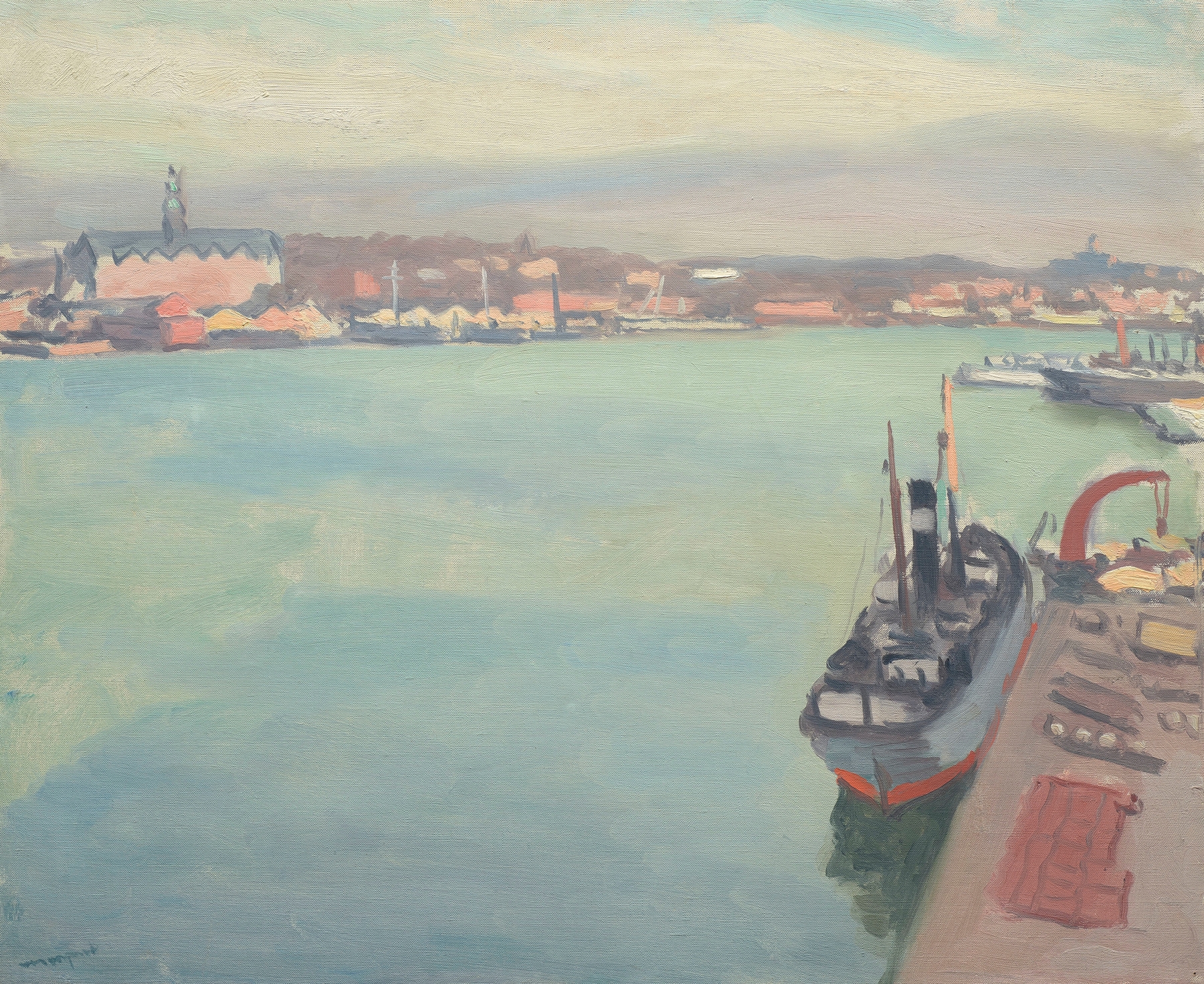 Marine scene with boats and gentle waves, oil painting by Albert Marquet