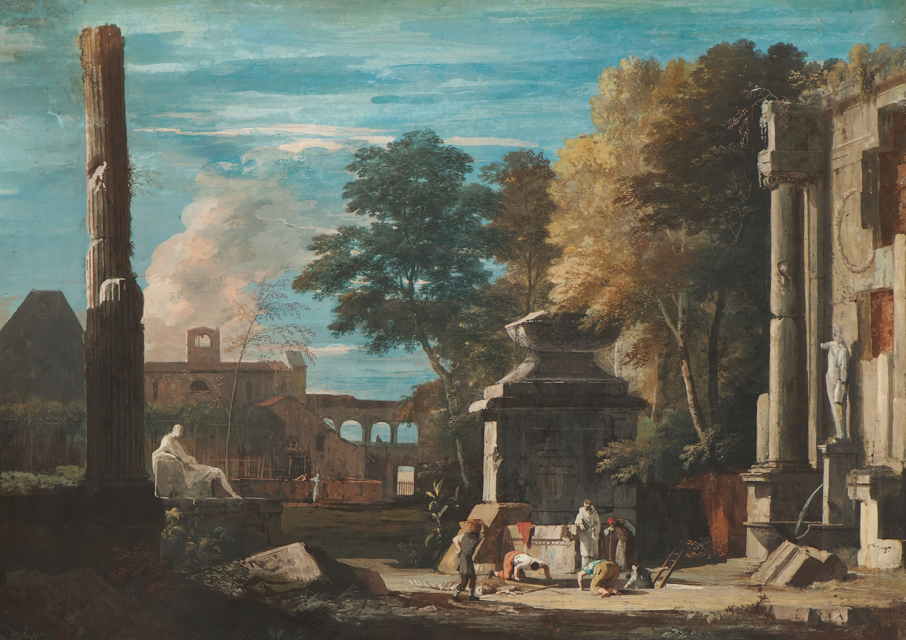 Venetian Capriccio With a Body Being Exhumed and a Franciscan Monk in Attendance, by Marco Ricci, public domain