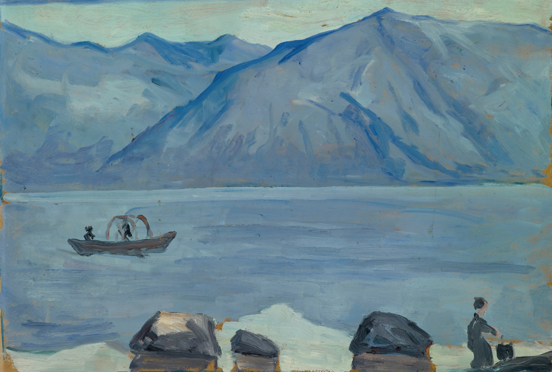 Landscape of Lake Lugano, oil on canvas by Ernst Schiess