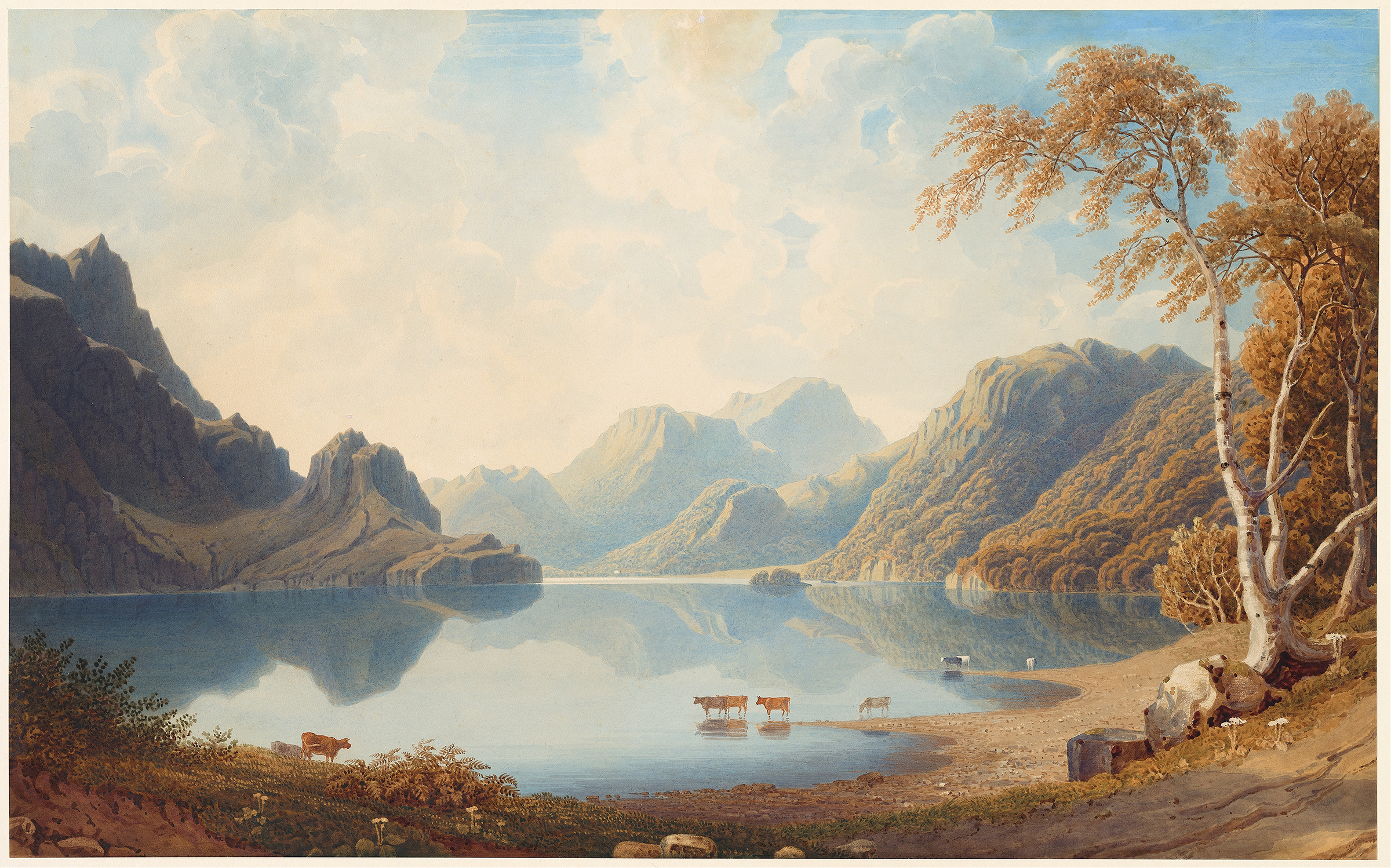 Landscape of a loch in Scotland by George Fennell Robson, oil painting