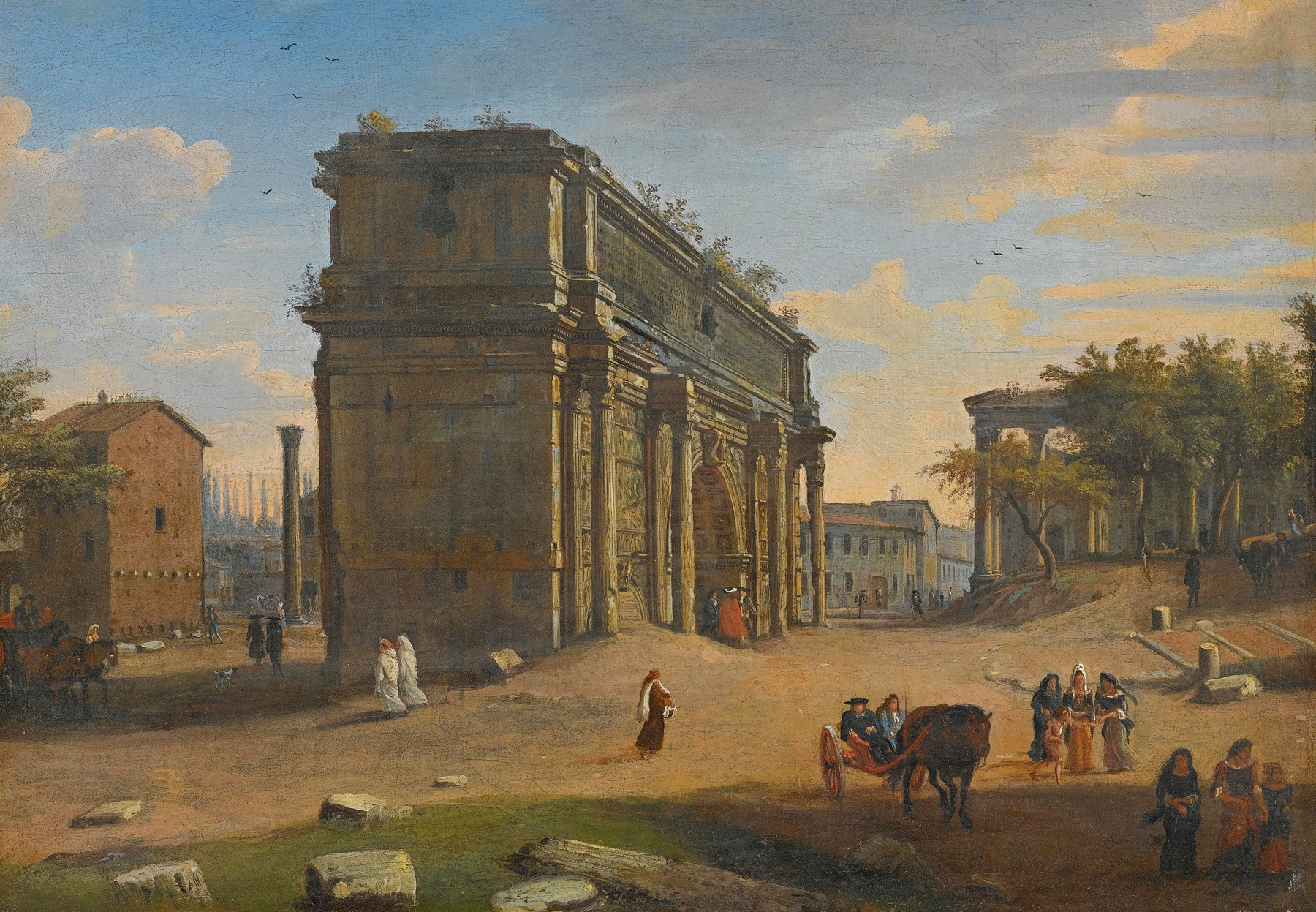 View of the Campo Vaccino with the Arch of Septimius Severus, oil on canvas by Gaspar Van Wittel