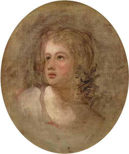 A head study of a young girl by George Romney showcasing delicate features.