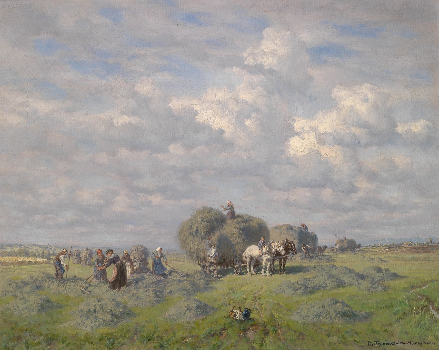 Heuernte an einem Sommertag by Désiré Thomassin, oil on canvas depicting golden fields under sunlight.