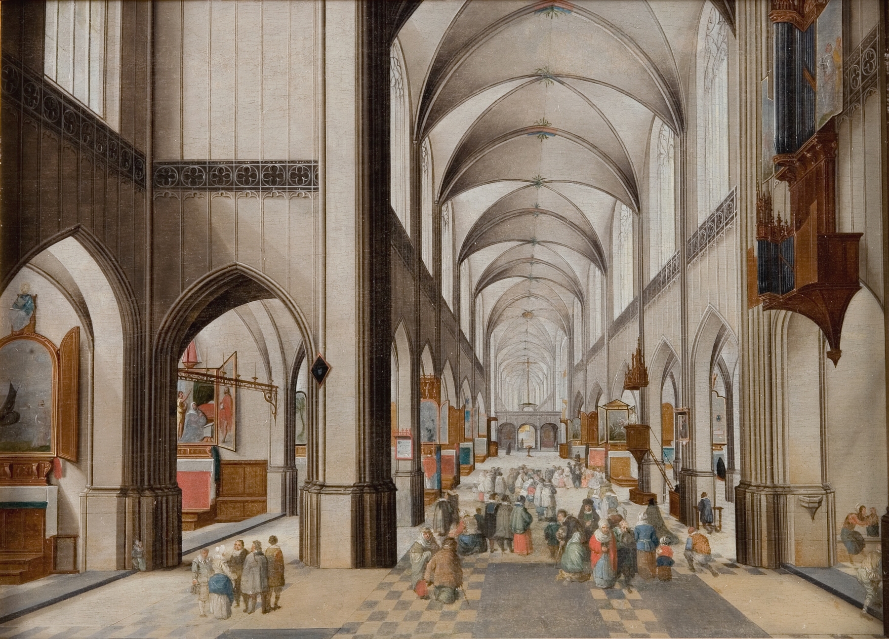 Interior of a Gothic church during a sermon, oil on panel by Pieter Neeffs the Elder