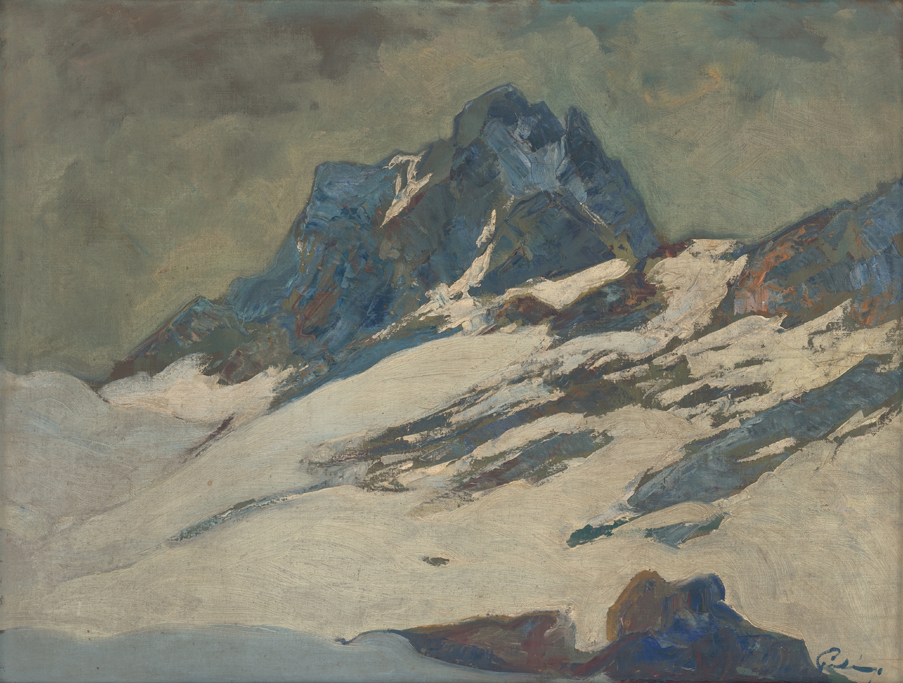 The Tatras in Winter, oil on canvas by Karol Polónyi, depicting snow-covered mountains and winter sky.